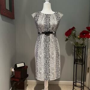 NEW Calvin Klein Belted Empire Waist Tailored Classic Knit Career Workwear Dres…